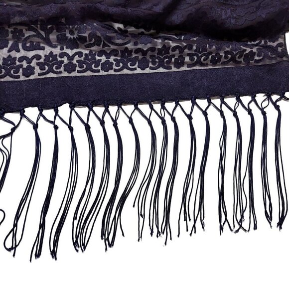 Unbranded Black/Navy Blue Silk Fringed Scarf - Picture 7 of 7
